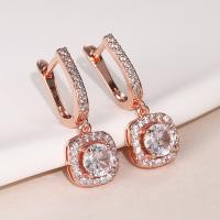 Cubic Zirconia Micro Pave Latão Brinco, cobre, Padrão Geométrico, rosa real com banho de cor, micro pavimento em zircônia cúbica & para mulher, níquel, chumbo e cádmio livre, 25mm, vendido por par