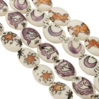 Impression de porcelaine, perles, porcelaine, ovale plat, différentes couleurs et motifs pour le choix & DIY, 19x14x5.50mm, 20PC/sac, Vendu par sac