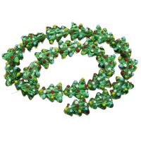 Abalorios de Murano de Navidad, Cristal de murano, Árbol de Navidad, Bricolaje, verde, 17x15x8mm, longitud 14 Inch, 5Strandsfilamento/Grupo, Vendido por Grupo