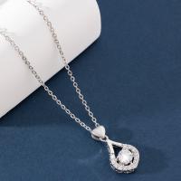 Kubieke Zirkoon Micro Pave Brass Ketting, Messing, met 1.97inch extender keten, silver plated, mode sieraden & micro pave zirconia & voor vrouw, nikkel, lood en cadmium vrij, 24x12mm, Lengte Ca 15.75 inch, Verkocht door PC