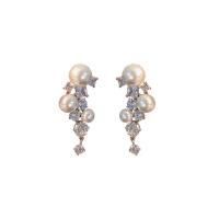 Rhinestone Ørering, Zinc Alloy, med Plastic Pearl, mode smykker & for kvinde & med rhinestone, nikkel, bly & cadmium fri, 40x19mm, Solgt af par