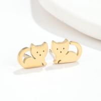 Stainless Steel Stud Earrings 304 Stainless Steel Cat Vacuum Ion Plating fashion jewelry & for woman Sold By Pair