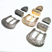 Zinc Alloy Belt Buckle plated three pieces & DIY & with rhinestone & blacken nickel lead & cadmium free Sold By Set