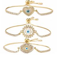 Bracelet Evil Eye bijoux, laiton, Mauvais œil, Placage de couleur d'or, réglable & styles différents pour le choix & pavé de micro zircon & pour femme & émail, doré, protéger l'environnement, sans nickel, plomb et cadmium, Longueur 16-21 cm, Vendu par PC