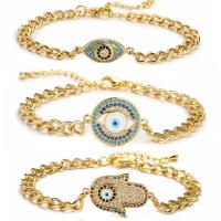 Evil Eye sieraden Armband, Messing, met 1.97 extender keten, Boze oog, gold plated, uniseks & verschillende stijlen voor de keuze & micro pave zirconia & glazuur, gemengde kleuren, nikkel, lood en cadmium vrij, Lengte 7.09 inch, Verkocht door PC