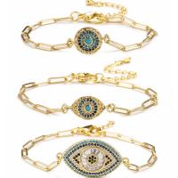 Evil Eye sieraden Armband, Messing, met 1.97 extender keten, Boze oog, gold plated, uniseks & verschillende stijlen voor de keuze & micro pave zirconia & glazuur, gemengde kleuren, nikkel, lood en cadmium vrij, Lengte 6.69 inch, Verkocht door PC