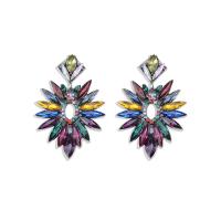 Boucle d'oreille strass, alliage de zinc, fleur, Placage de couleur argentée, bijoux de mode & pour femme & avec strass, plus de couleurs à choisir, protéger l'environnement, sans nickel, plomb et cadmium, 25x40mm, Vendu par paire