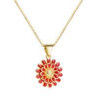 Collier en laiton, Chrysamthemum, Placage de couleur d'or, pour femme & émail, plus de couleurs à choisir, 27x20mm, Longueur 47 cm, Vendu par PC