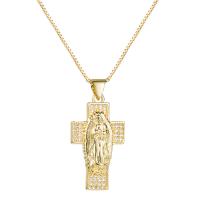 Cubic Zircon Micro Pave Brass Necklace Cross gold color plated micro pave cubic zirconia & for woman gold Length Approx 17.7 Inch Sold By PC