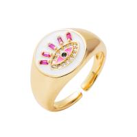 Evil Eye Jewelry Finger Ring Brass gold color plated Adjustable & micro pave cubic zirconia & for woman & enamel 20mm Sold By PC