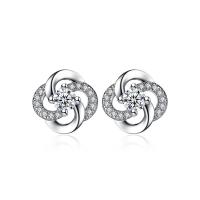 Cúbicos Circonia Pendiente Latón Micro pavimenta, metal, Flor, chapado en platina real, micro arcilla de zirconia cúbica & para mujer & hueco, libre de níquel, plomo & cadmio, 10mm, Vendido por Par