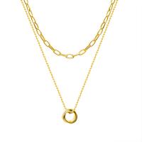 Collier de mode Multi couche, Acier titane, avec 1.97inch chaînes de rallonge, beignet, Plaqué d'or 18K, Double couche & pour femme & creux, 18mm, Longueur Environ 15.7 pouce, Environ 20.5 pouce, Vendu par PC