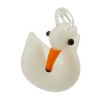 Pendentifs Murano de mode, chalumeau, cygne, DIY, blanc, 13x27x15mm, Trou:Environ 2.5mm, 20PC/sac, Vendu par sac