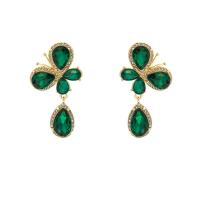 Zinc Alloy Drop Earrings gold color plated fashion jewelry & micro pave cubic zirconia & for woman Sold By Pair