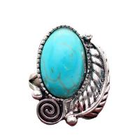 Bague turquoise, laiton, avec turquoise, Plaqué de couleur d'argent, unisexe & normes différentes pour le choix & styles différents pour le choix, protéger l'environnement, sans nickel, plomb et cadmium, Vendu par PC