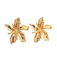 Messing oorbelknoppen, Blad, gold plated, voor vrouw, gouden, nikkel, lood en cadmium vrij, 50mm, Verkocht door pair