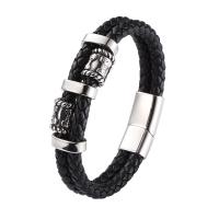 PU Leather Cord Bracelets with 316 Stainless Steel polished Double Layer & fashion jewelry & for man 12mm Sold By PC