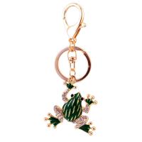 Key Chain, Zinc Alloy, Frog, guldfarve belagt, emalje & med rhinestone, grøn, nikkel, bly & cadmium fri, 112mm,65x62mm, Solgt af PC