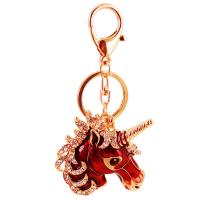 Key Chain, Zinc Alloy, Unicorn, guldfarve belagt, emalje & med rhinestone, flere farver til valg, nikkel, bly & cadmium fri, 127mm,77x75mm, Solgt af PC