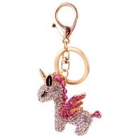 Key Chain, Zinc Alloy, Unicorn, guldfarve belagt, emalje & med rhinestone, flere farver til valg, nikkel, bly & cadmium fri, 118mm,72x72mm, Solgt af PC