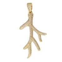 Messing hanger met micro-paved kubieke zirconia's, Tak, gold plated, DIY & micro pave zirconia, gouden, nikkel, lood en cadmium vrij, 25x42x3mm, Gat:Ca 3mm, Verkocht door PC