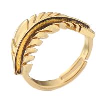 Messing ringen, Blad, gold plated, mode sieraden, gouden, nikkel, lood en cadmium vrij, 15mm,3mm, Maat:7, Verkocht door PC