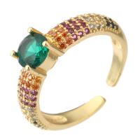 Kubieke Circonia Micro Pave Brass Ring, Messing, gold plated, mode sieraden & micro pave zirconia, multi-gekleurde, nikkel, lood en cadmium vrij, 6mm,2.5mm, Maat:7, Verkocht door PC