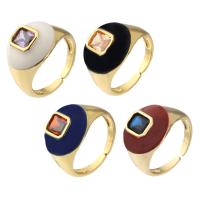 Bague Zircon cubique en laiton, cadre, Placage de couleur d'or, bijoux de mode & pavé de micro zircon & émail, plus de couleurs à choisir, protéger l'environnement, sans nickel, plomb et cadmium, 15mm,2.5mm, Taille:6.5, Vendu par PC