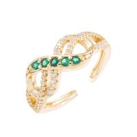 Cubic Zirconia Micro Pave Brass Ring gold color plated Adjustable & micro pave cubic zirconia & for woman green 20mm Sold By PC