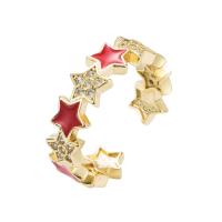 Cubic Zirconia Micro Pave Brass Ring Star gold color plated Adjustable & micro pave cubic zirconia & for woman & enamel 20mm Sold By PC