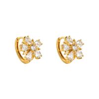 Cubic Zirconia Micro Pave Brass Earring Flower gold color plated micro pave cubic zirconia & for woman Sold By Pair