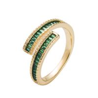 Cubic Zirconia Micro Pave Brass Ring gold color plated Adjustable & micro pave cubic zirconia & for woman green 20mm Sold By PC