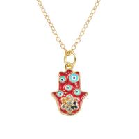 Evil Eye Jewelry Necklace Brass Hand gold color plated micro pave cubic zirconia & for woman & enamel Length Approx 17.7 Inch Sold By PC