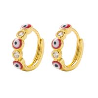 Evil Eye Oorbellen, Messing, gold plated, micro pave zirconia & voor vrouw & glazuur, meer kleuren voor de keuze, 15mm, Verkocht door pair