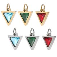 Bijoux pendentifs en acier inoxydable , Acier inoxydable 304, triangle, pavé de micro zircon, plus de couleurs à choisir, 11x9.50x3.20mm, Trou:Environ 3mm, Vendu par PC