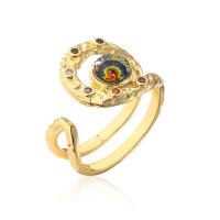 Bijoux Finger Evil Eye Anneau, laiton, Plaqué d'or, Réglable & pavé de micro zircon & pour femme, plus de couleurs à choisir, Vendu par PC