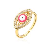 Evil Eye Jewelry Finger Ring Brass real gold plated Adjustable & micro pave cubic zirconia & for woman & enamel Sold By PC