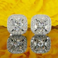 Cubic Zirconia Micro Pave Brass Earring Square platinum plated micro pave cubic zirconia & for woman nickel lead & cadmium free 12mm Sold By Pair