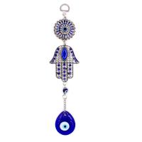 Hængende ornamenter, Zinc Alloy, med Lampwork, Hamsa, antik sølv farve forgyldt, folk stil & Unisex & onde øje mønster & med rhinestone, 270mm, Solgt af PC