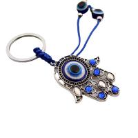 Llaveros, aleación de zinc, con Vidrio, El mal de ojo de Hamsa, chapado en color de plata antigua, estilo popular & unisexo & con diamantes de imitación & hueco, 125mm, Vendido por UD