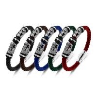 Pulseras de Cordón de PU, Cuero de PU, con acero inoxidable 316L, pulido, Joyería & longitud diferente para la opción & para hombre, más colores para la opción, 6mm, Vendido por UD