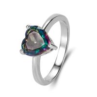 Bague Zircon cubique en laiton, avec zircon cubique, coeur, Placage de couleur platine, bijoux de mode & normes différentes pour le choix & pour femme, multicolore, protéger l'environnement, sans nickel, plomb et cadmium, 10mm,3mm, Taille:6-10, Vendu par PC