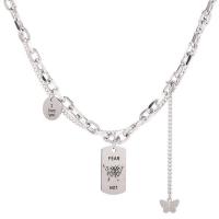 Titanium halskettingen, Titanium Staal, met 5cm extender keten, Vlinder, Dubbele laag & mode sieraden & voor vrouw, zilver, 15x31mm, Lengte 39 cm, 44 cm, Verkocht door PC