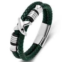 Pulseras de Cordón de PU, Cuero de PU, con acero inoxidable 316L, Letra X, pulido, Doble capa & Joyería & longitud diferente para la opción & para hombre, más colores para la opción, 12mm, Vendido por UD