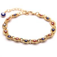 Bracelet Evil Eye bijoux, alliage de zinc, avec chalumeau, avec 2.36inch chaînes de rallonge, Mauvais œil, Plaqué or 18K, pour femme & creux, Longueur Environ 7 pouce, Vendu par PC