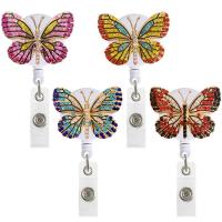 ABS plast med Zinc Alloy, Butterfly, guldfarve belagt, Unisex & optrækkelige & med rhinestone, flere farver til valg, 85x32mm, Solgt af PC