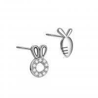 Boucles d'oreilles asymétriques, argent sterling 925, Placage de couleur platine, pavé de micro zircon & pour femme, 5*9mm,6*10mm, Vendu par paire