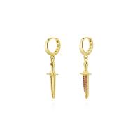 925 Boucles d’oreilles Sterling Silver Drop & Dangle, argent sterling 925, Placage de couleur d'or, pavé de micro zircon & pour femme, 33.60mm, Vendu par paire