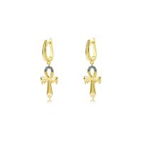 925 Boucles d’oreilles Sterling Silver Drop & Dangle, argent sterling 925, Placage de couleur d'or, pavé de micro zircon & pour femme, 38mm, Vendu par paire