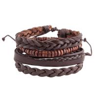 PU Cord Armband, Kohud, med PU & Trä, knit, 4 stycken & Justerbar & mode smycken & Unisex, brun, 180mm, Säljs av Ställ